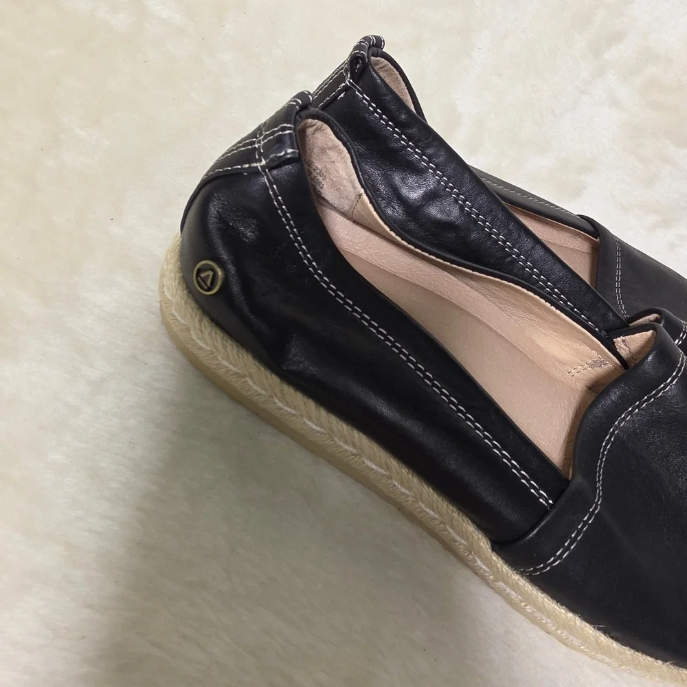 ABEO Blake 2330 Leather Espadrille Slip In Loafers Black  Women 7 Neut NEW